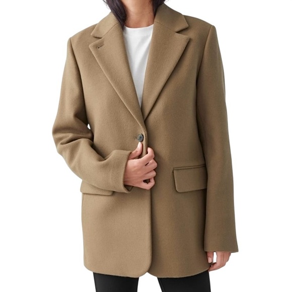 & Other Stories Oversized Boxy Fit Button Front Wool Blend Blazer Camel Size 4 - Picture 1 of 16